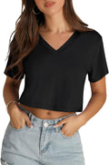 Womens Crop Tops Summer Baisc Tees V Neck T Shirts Casual Short Sleeve Cropped Top 2026