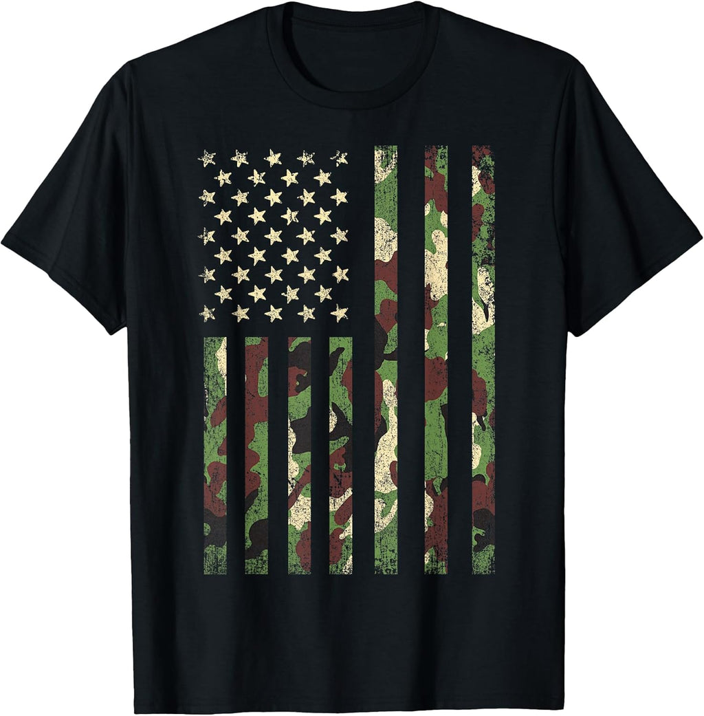 Patriotic USA Flag 4th of July Men Women Boy Girl Camouflage T-Shirt