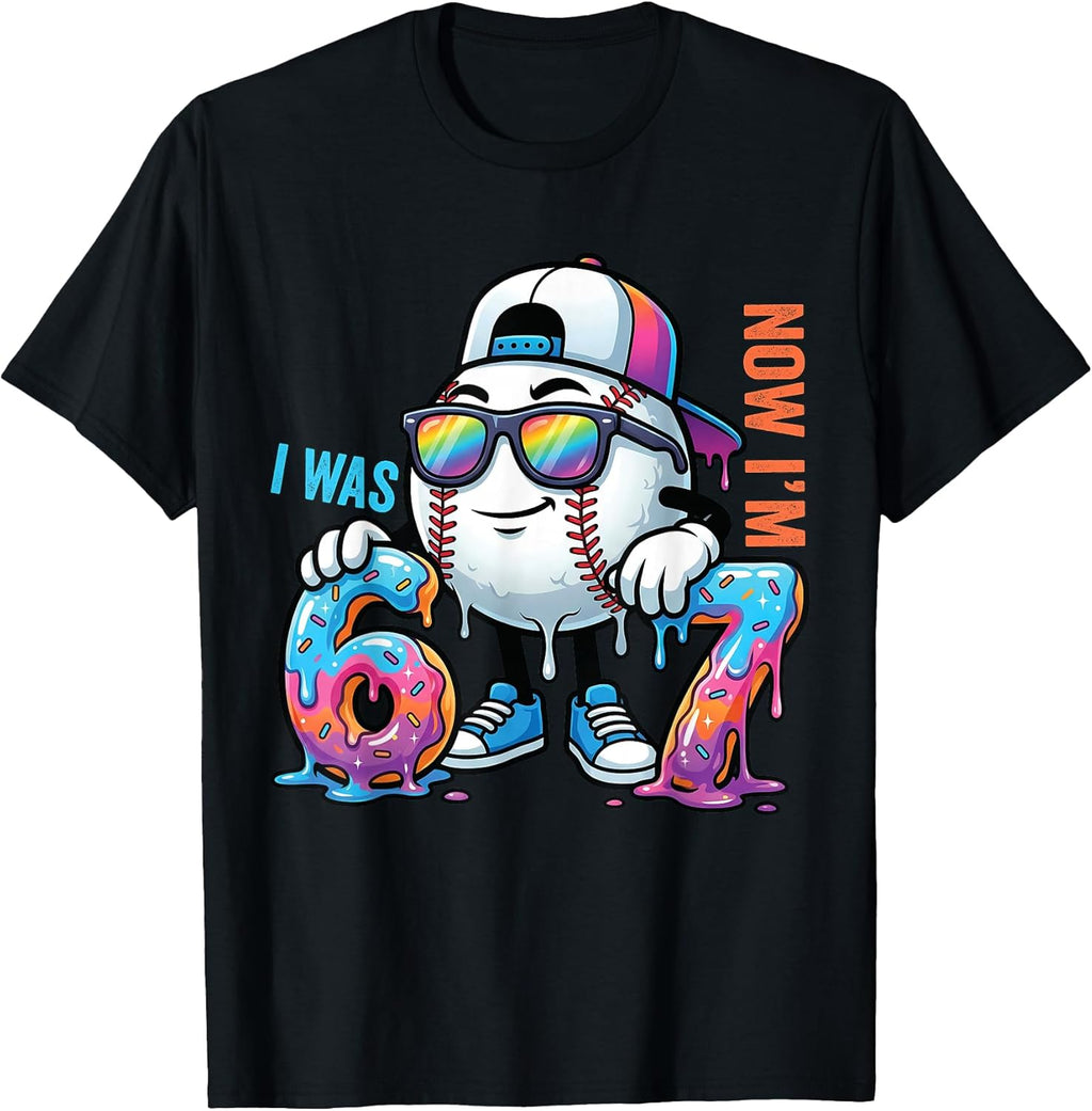 I was 6 Now I'm 7 Birthday Baseball Drip Boys Kids 67 Sport T-Shirt