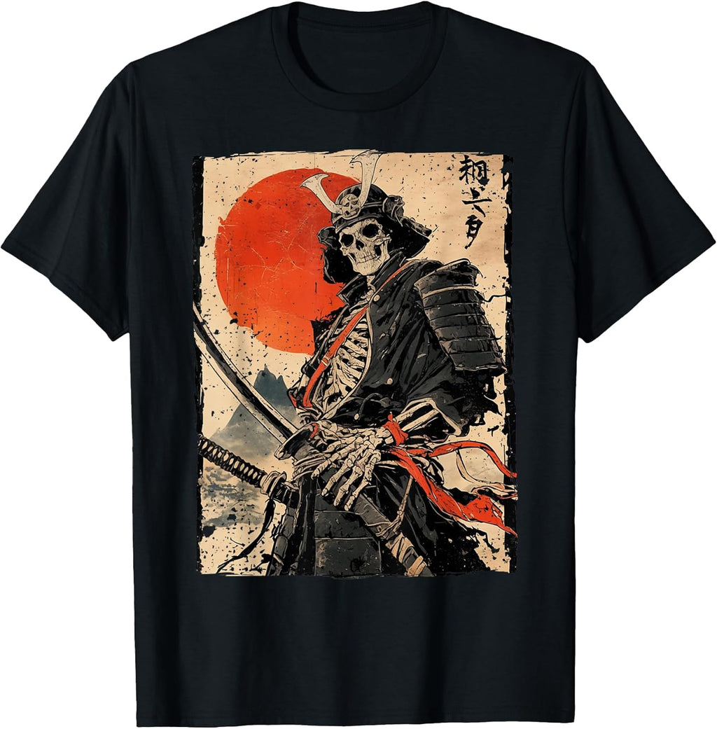 Japan Samurai Warrior Skeleton Ukiyo Ink Artwork Samurai T-Shirt
