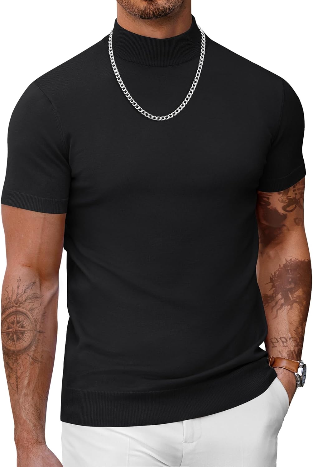 Men's Short Sleeve Mock Turtleneck Sweater