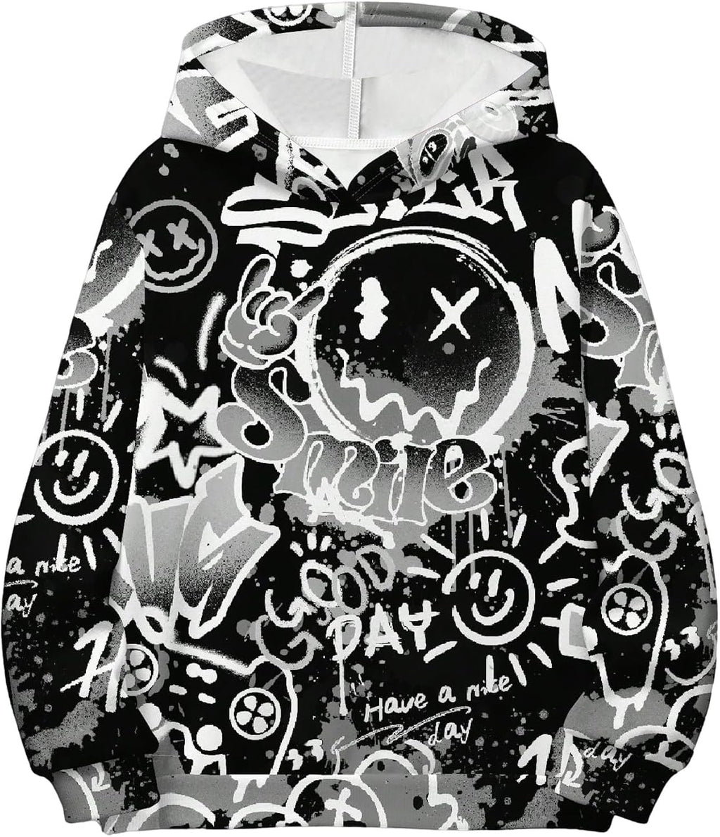 Boy's Graphic Hoodie Cartoon Print Long Sleeve Hooded Sweatshirt Loose Pullover Tops