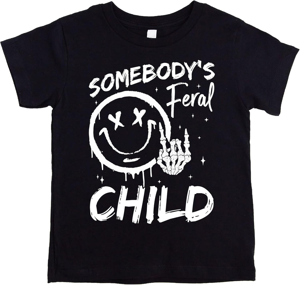 Funny Somebody's Feral Child Shirt for Boys and Girls Vintage Retro Punk Rock Tee for Kids