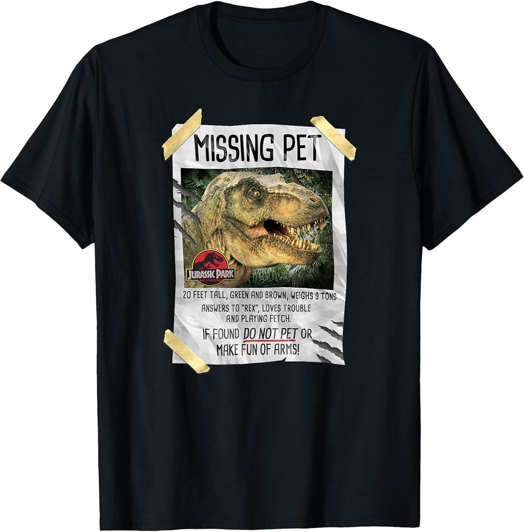Missing Pet T-Rex Poster Taped T-Shirt Small