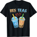Boba Bubble Tea Bes Teas Kawaii Cute Bestie Blue and Brown T-Shirt