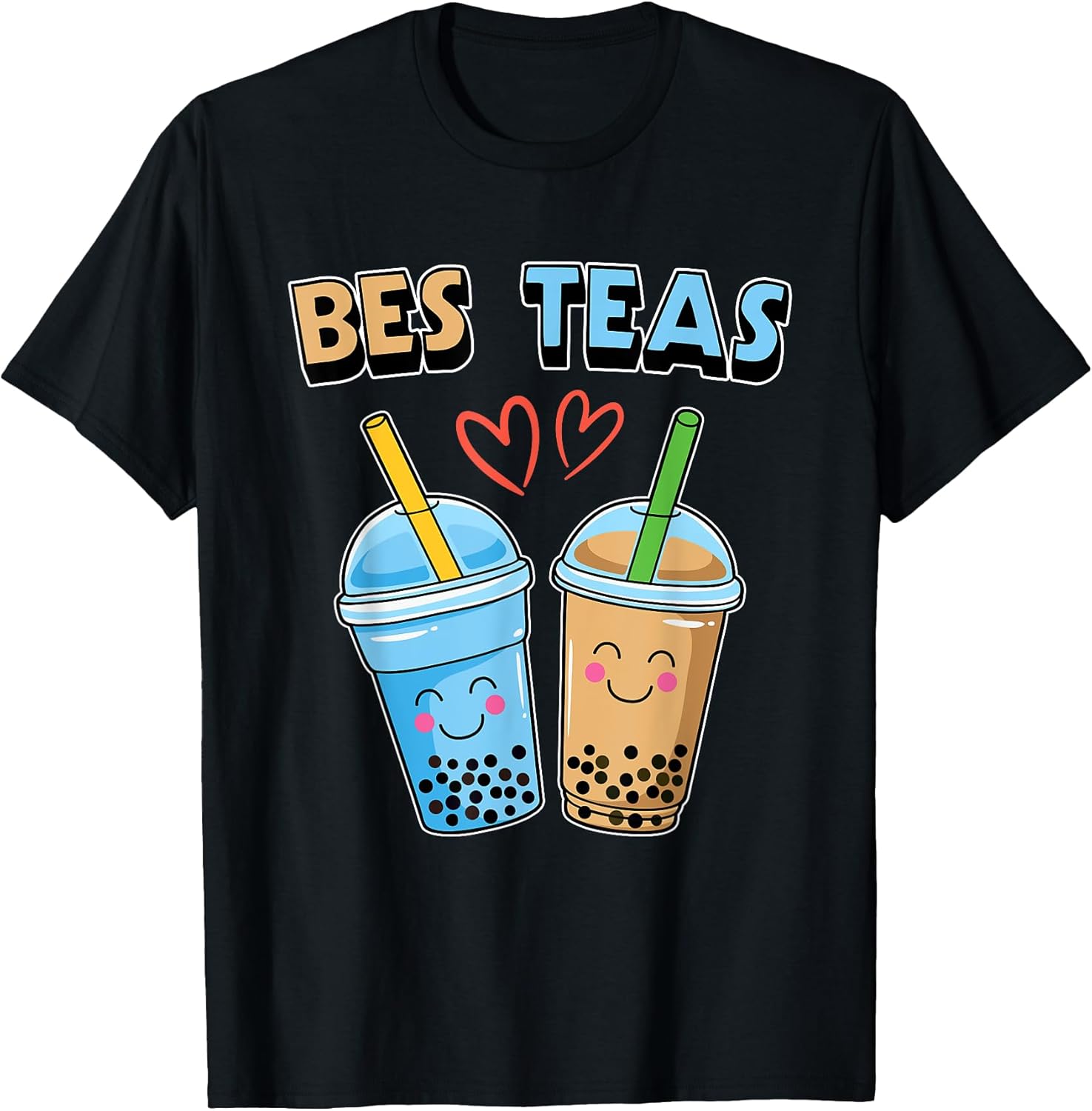 Boba Bubble Tea Bes Teas Kawaii Cute Bestie Blue and Brown T-Shirt