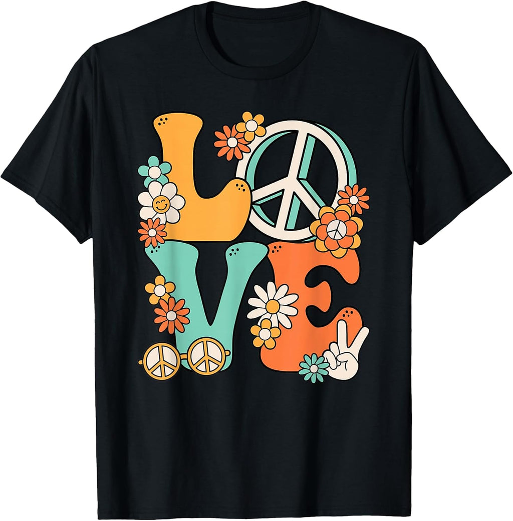 60s 70s Hippie Love Peace Groovy Party Outfit Retro Ladies T-Shirt