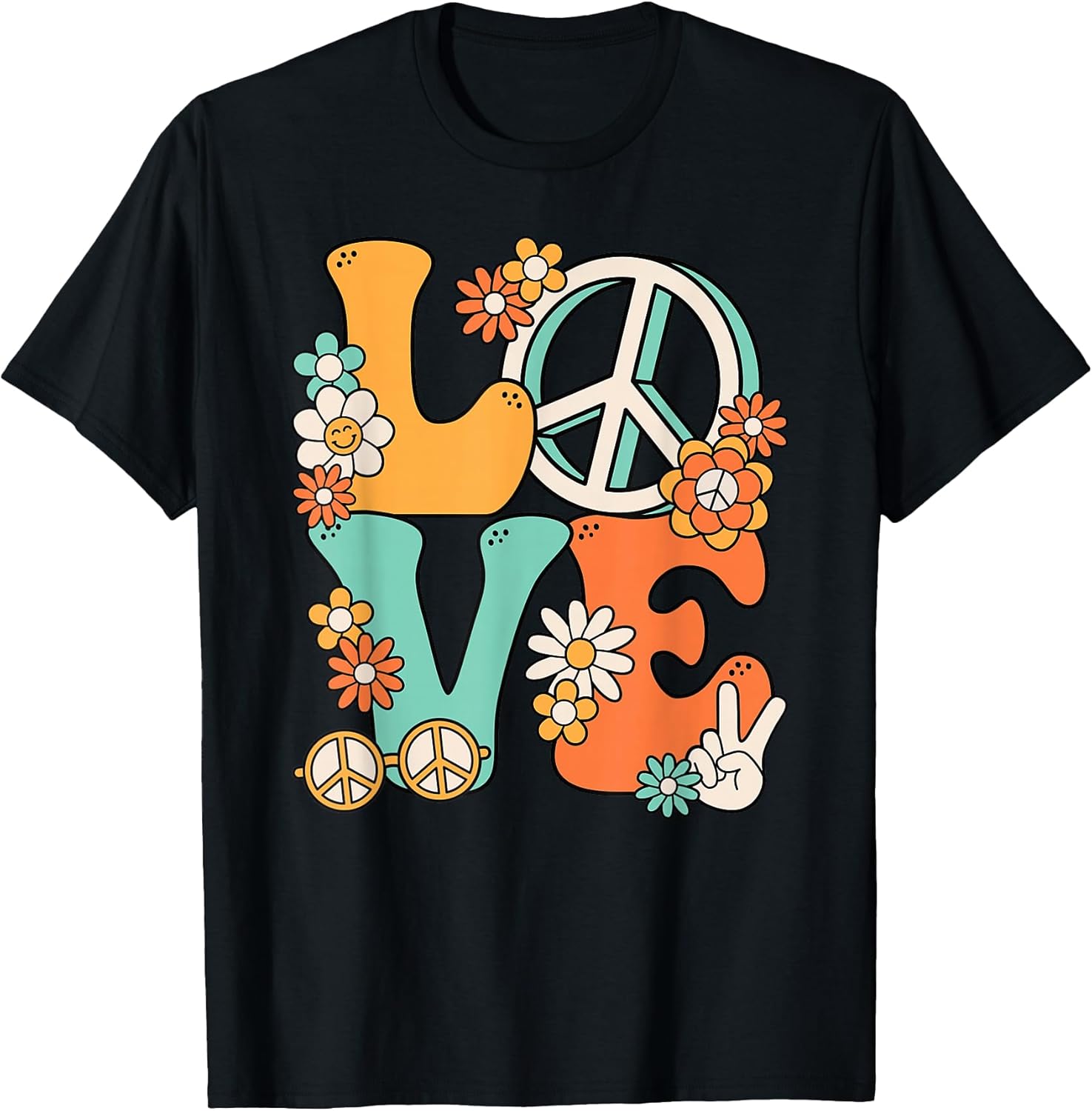60s 70s Hippie Love Peace Groovy Party Outfit Retro Ladies T-Shirt