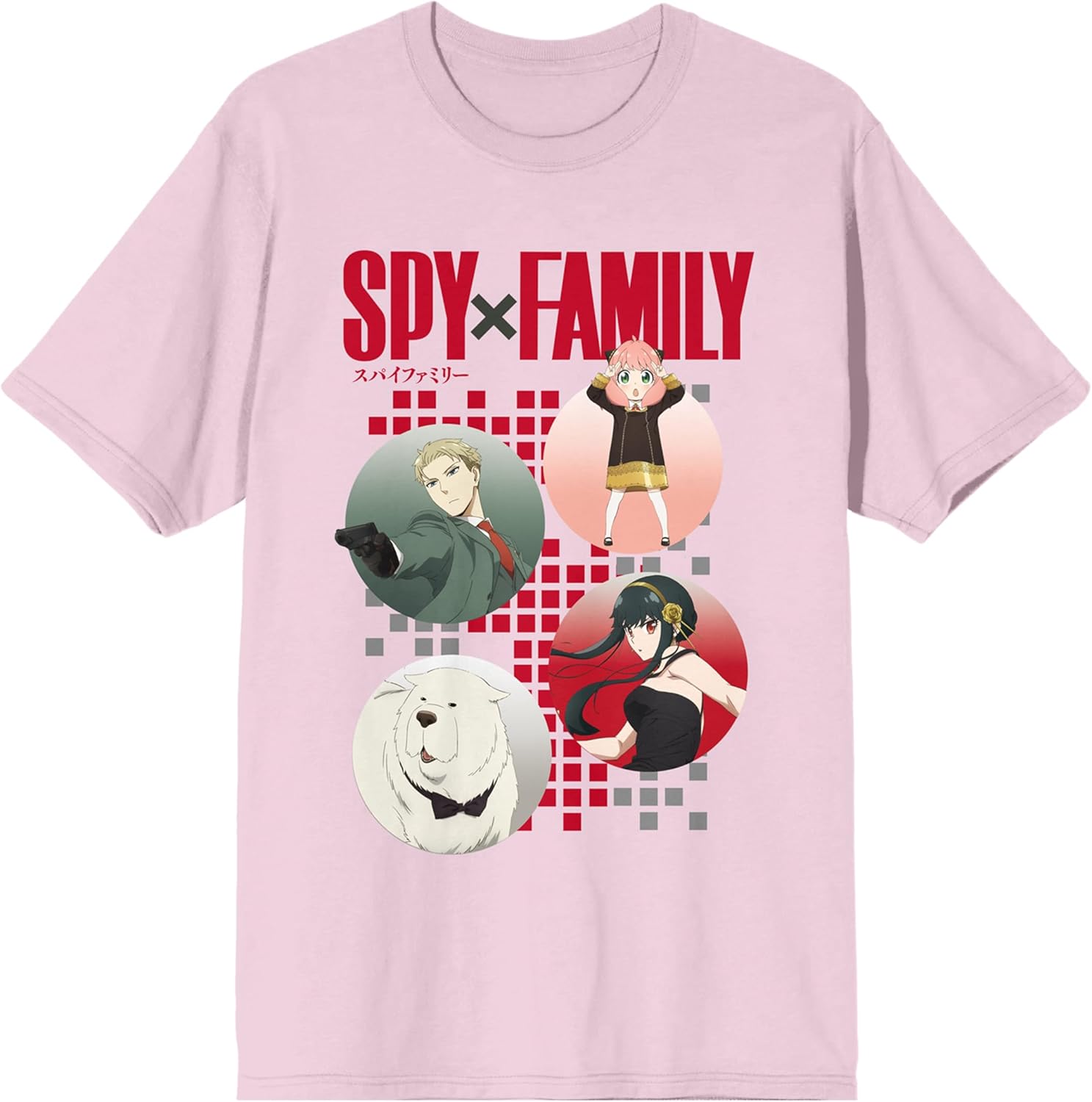 Spy X Family Forger Family Pixel Grid Crew Neck Short Sleeve Cradle Pink Women's T-Shirt