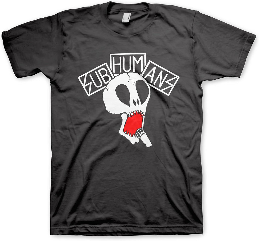 Subhumans Skull & Logo Adult Black Short Sleeve T Shirt Punk Rock Vintage Style Graphic Tees