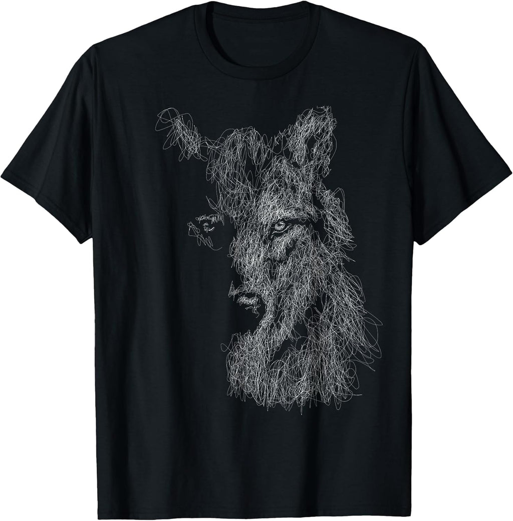 Wolf Scribble Head Art Face Sketch for Lover Wolves Wildlife T-Shirt