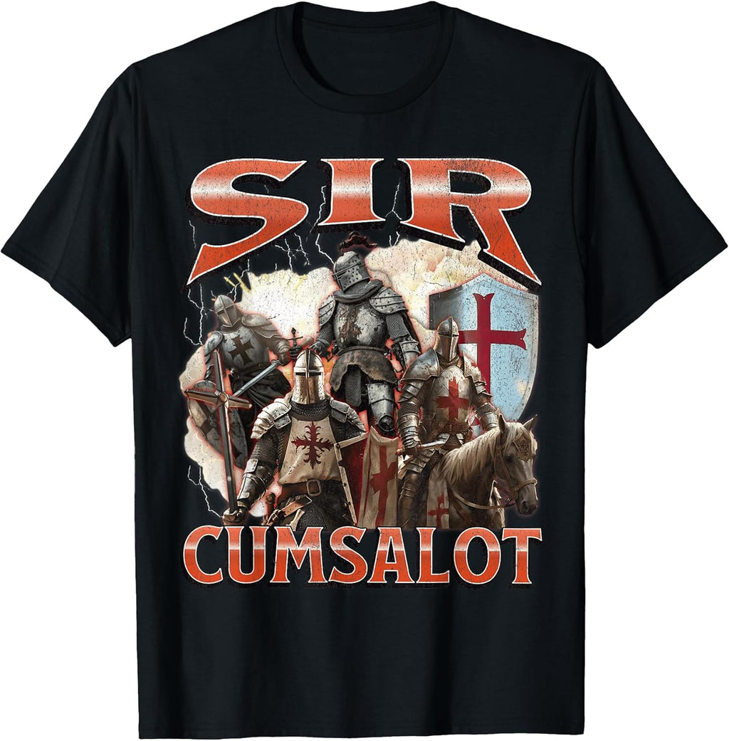 Sir Cumsalot Funny Offensive Knight Meme Bootleg Graphic T-Shirt