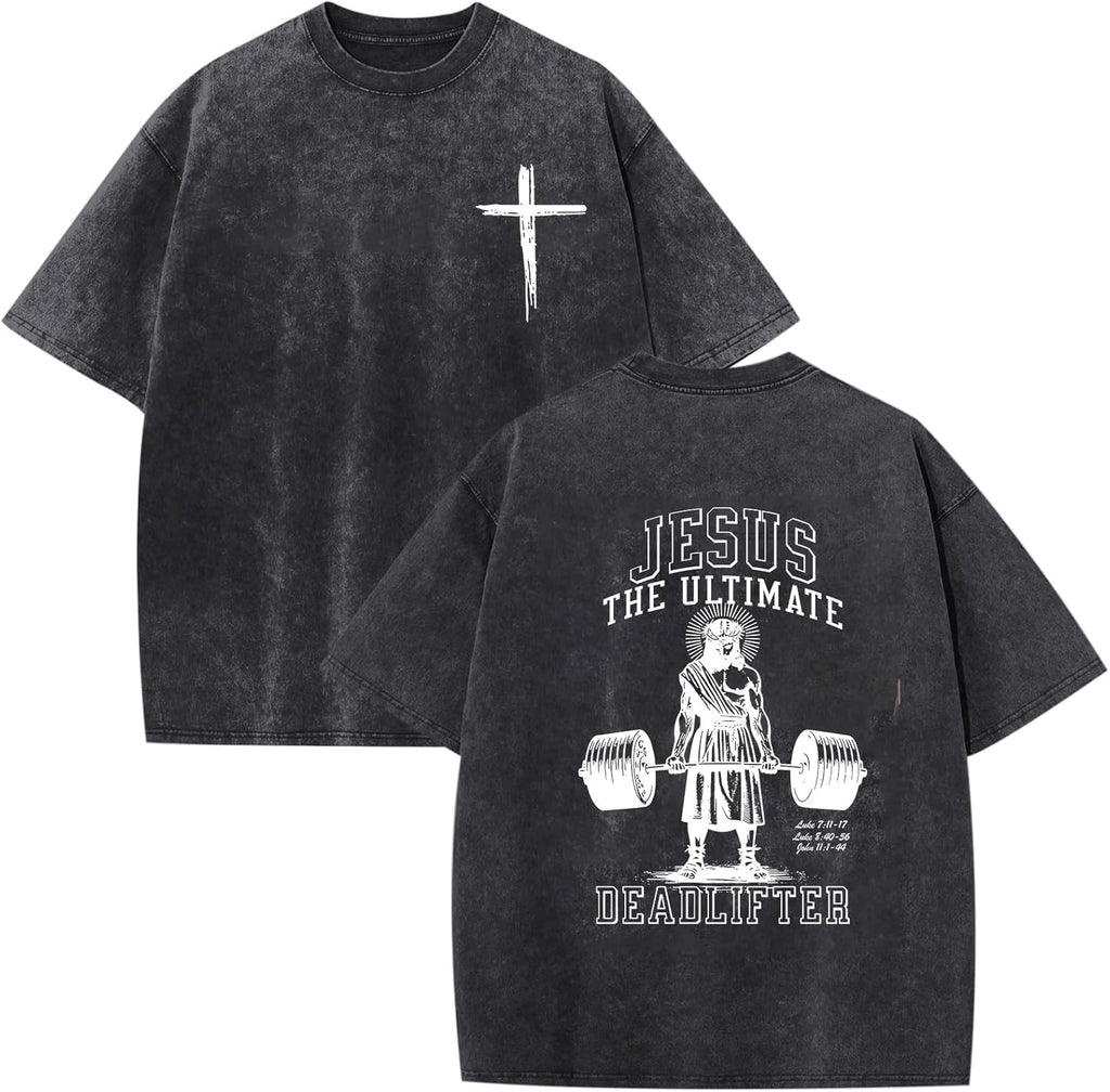 Mens Oversized Christian Shirts Jesus Faith Shirt Funny Gym Graphic Tees God Religious Bible Verse Acid Wash Tshirts