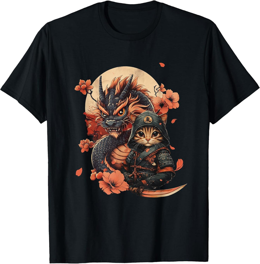 Vintage Japanese Samurai Ninja Cat Tattoo Kawaii Men Women Girls Kids T-Shirt