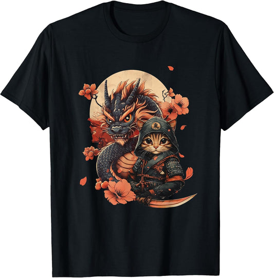 Vintage Japanese Samurai Ninja Cat Tattoo Kawaii Men Women Girls Kids T-Shirt