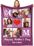 Yoke Style Ships Next Day, Mothers Day Blanket Gifts for Mom Custom Blanket with Photo Text, Customized Picture Blankets Personalized Flannel Throw Blanket for Women Wife Girlfriend
