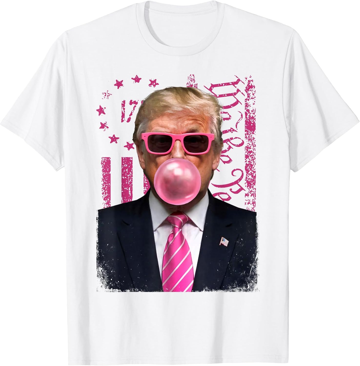 Donald Trump Pink Bubblegum Satire - Pop Art with USA Flag T-Shirt