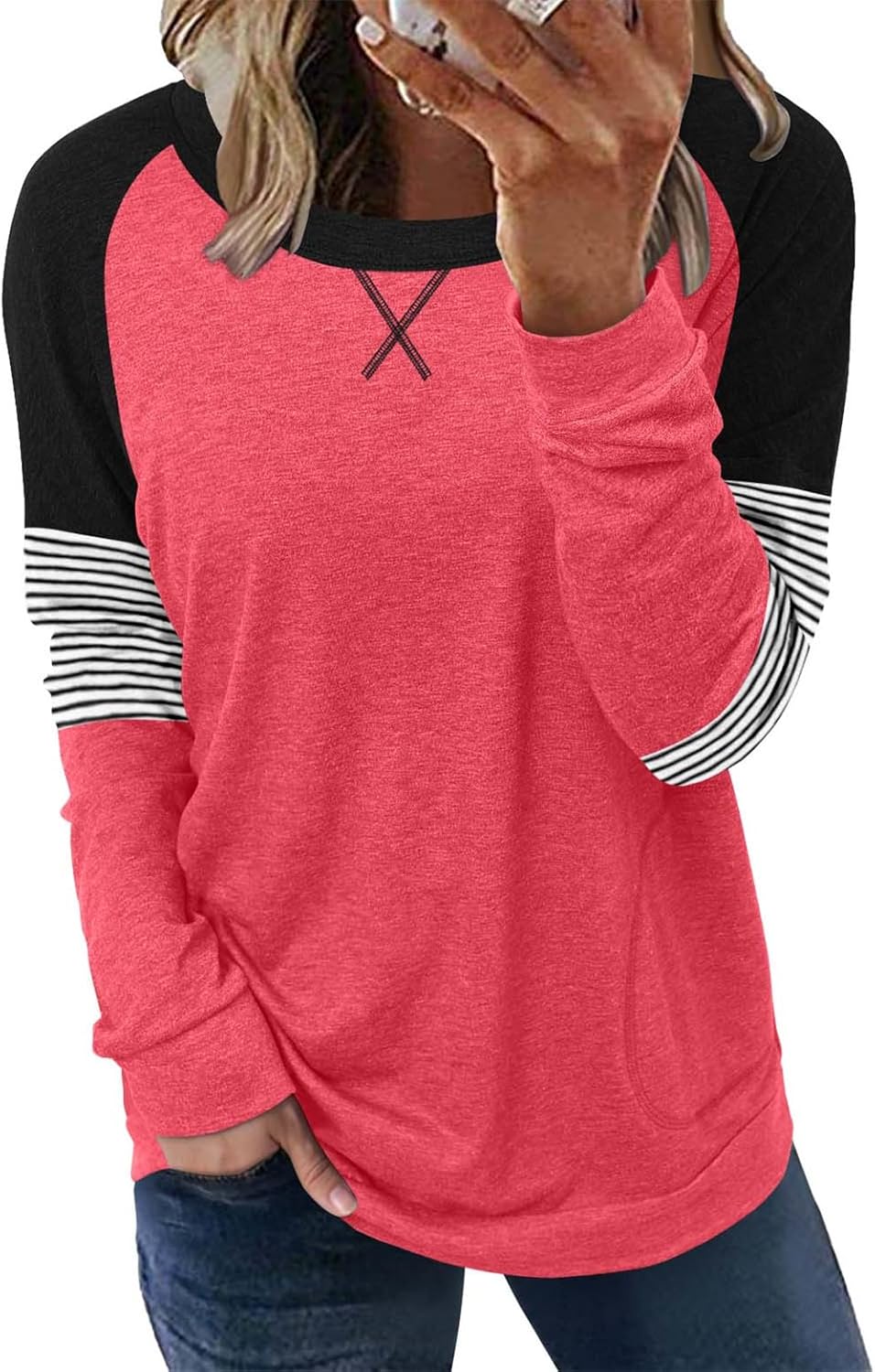 Long Sleeve Tunic Top for Women Casual Loose Fitting Fall Fashion Clothing with Pockets