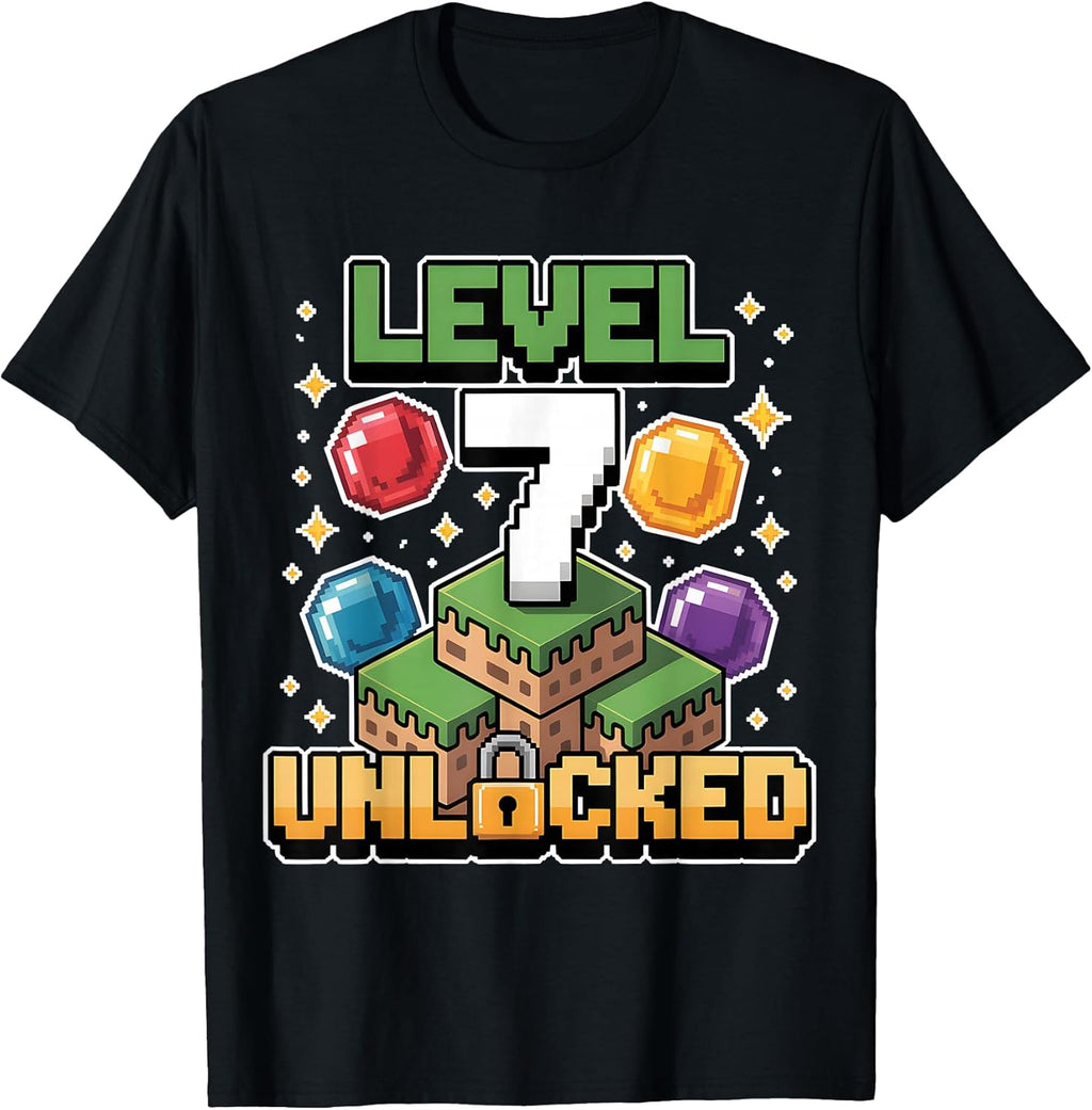 Pixel Gaming 7 Year Old Video Game 7th Birthday Boys Kids T-Shirt