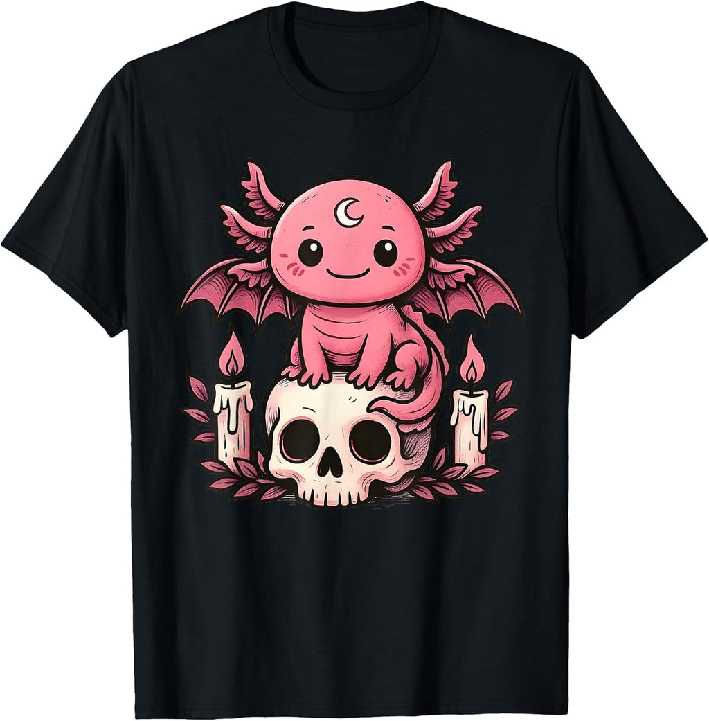 Kawaii Pastel Goth Cute Creepy Axolotl Bat Skeleton Axolotl T-Shirt