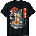 Anime Cat Eating Ramen Retro Kawaii Ramen Cat T-Shirt