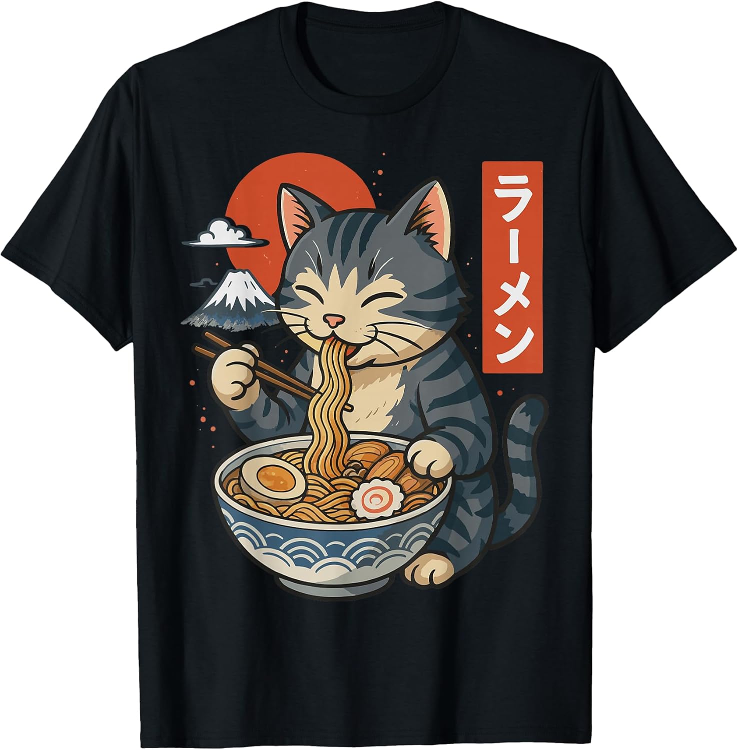 Anime Cat Eating Ramen Retro Kawaii Ramen Cat T-Shirt