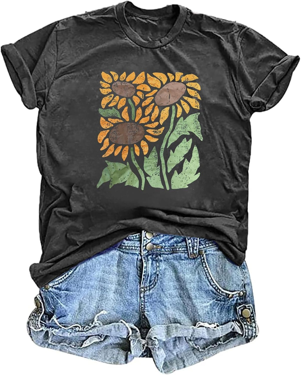 T Shirts for Women Graphic Tees Vintage Printed Short Sleeve Shirt Crewneck Loose Fitting Tops Casual Basic Cute Blouses