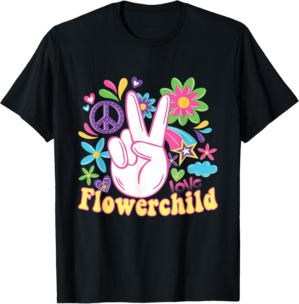 Hippie Gift Groovy Flowerpower Woodstock Bohemian Peace T-Shirt Small