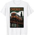 Chicago L Train Retro City Transit Urban Skyline Artwork T-Shirt