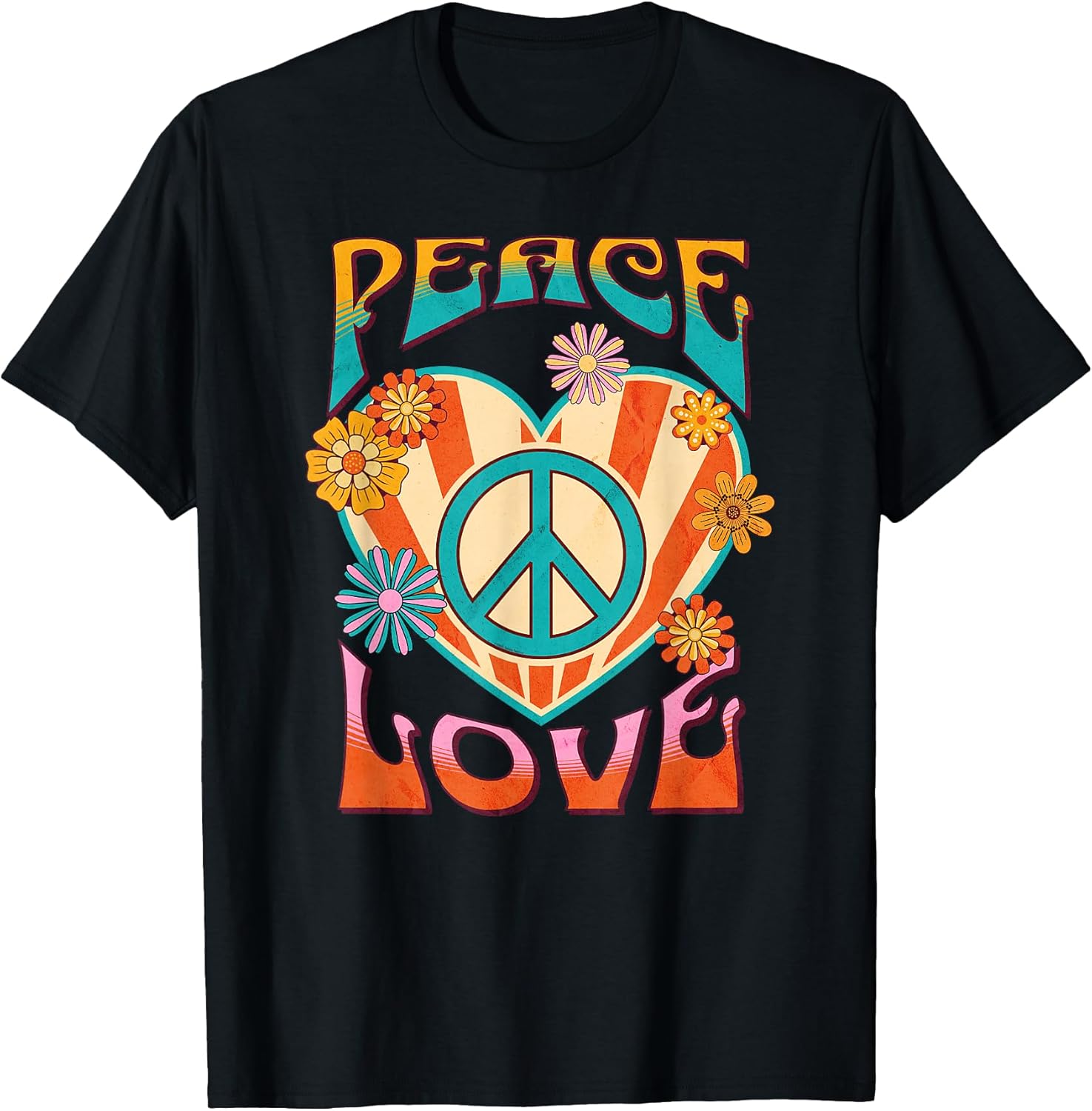 Retro Peace Love Peace Sign 60s 70s Hippie Style T-Shirt