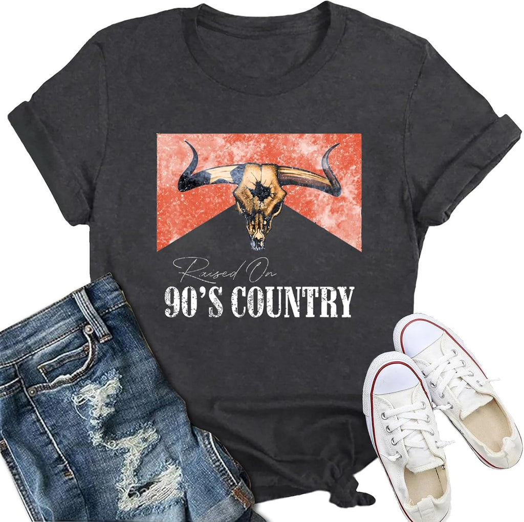 Womens Raised on 90s Country Shirts Vintage Country Music T-Shirt Cowgirl Concert Party Tee