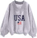 Womens V Neck Oversized Sweatshirts Casual Drop Shoulder Long Sleeve Pullover Tops