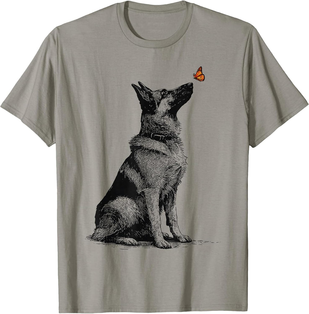 German Shepherd with Butterfly Minimalist Dog Lover Design T-Shirt Unisex T-shirt, Sweatshirt, Hoodie, Long... (Image 1)
