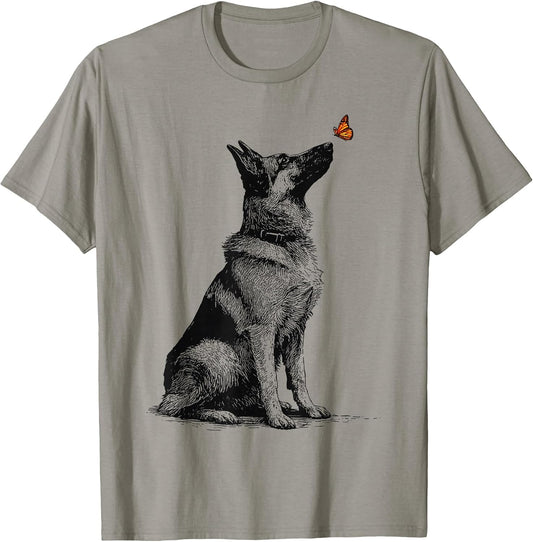 German Shepherd with Butterfly Minimalist Dog Lover Design T-Shirt Unisex T-shirt, Sweatshirt, Hoodie, Long Sleeve Tee