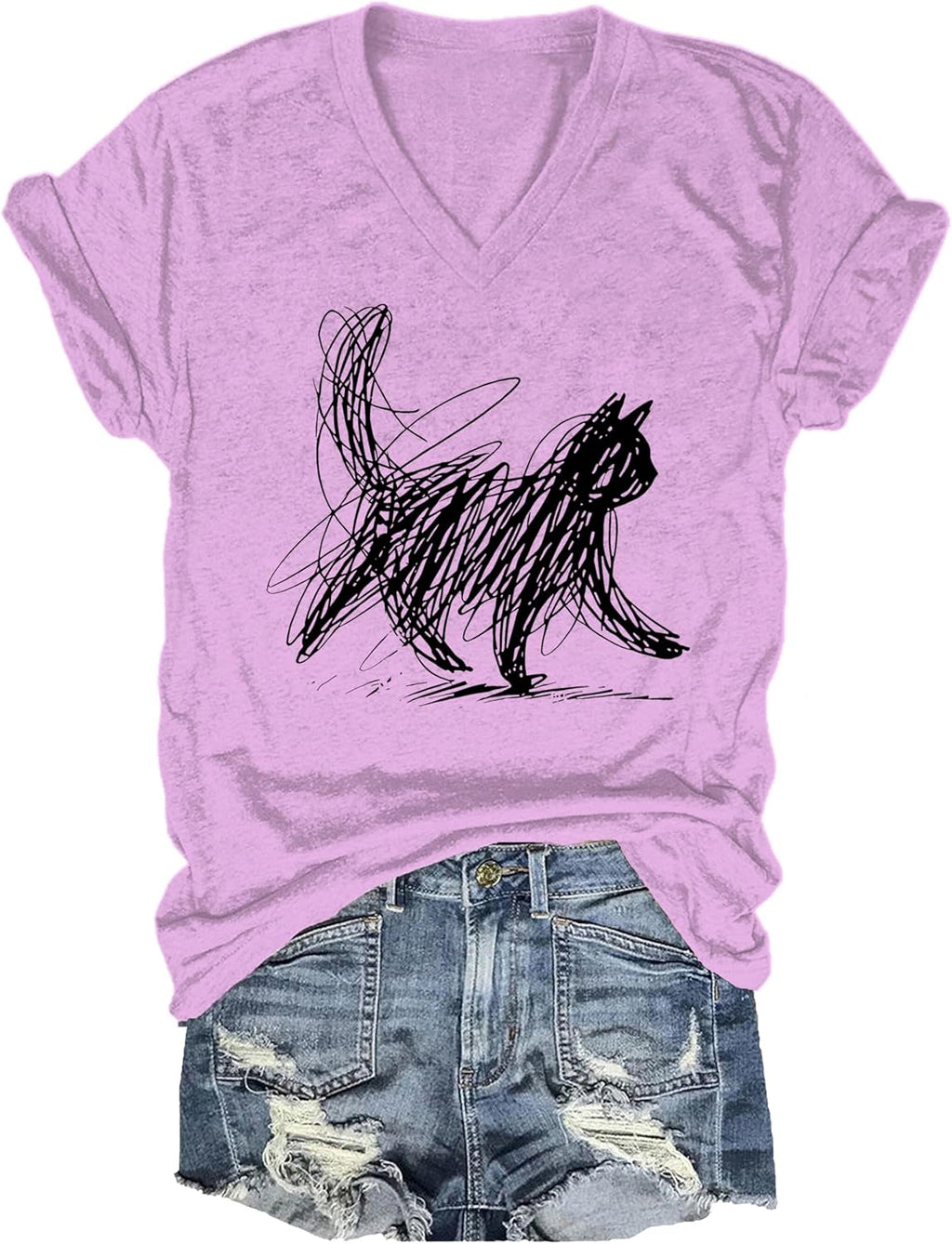 Minimalist Cat Art T-Shirt Funny Cat Shirt for Women Men Scribble Cats Shirt Cats Lover T-Shirt