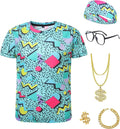 Boys 80s 90s Outfits 6 Pcs Hip Hop Costumes Accessories Kids Colorful T Shirt for Theme Party