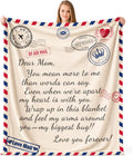 Birthday Gifts for Mum from Daughter Son,to My Mom Soft Throw Blanket, Custom Air Mail Love Letter Dear Mother Cozy Flannel Blanket Presents for Mom 50x60 Inches