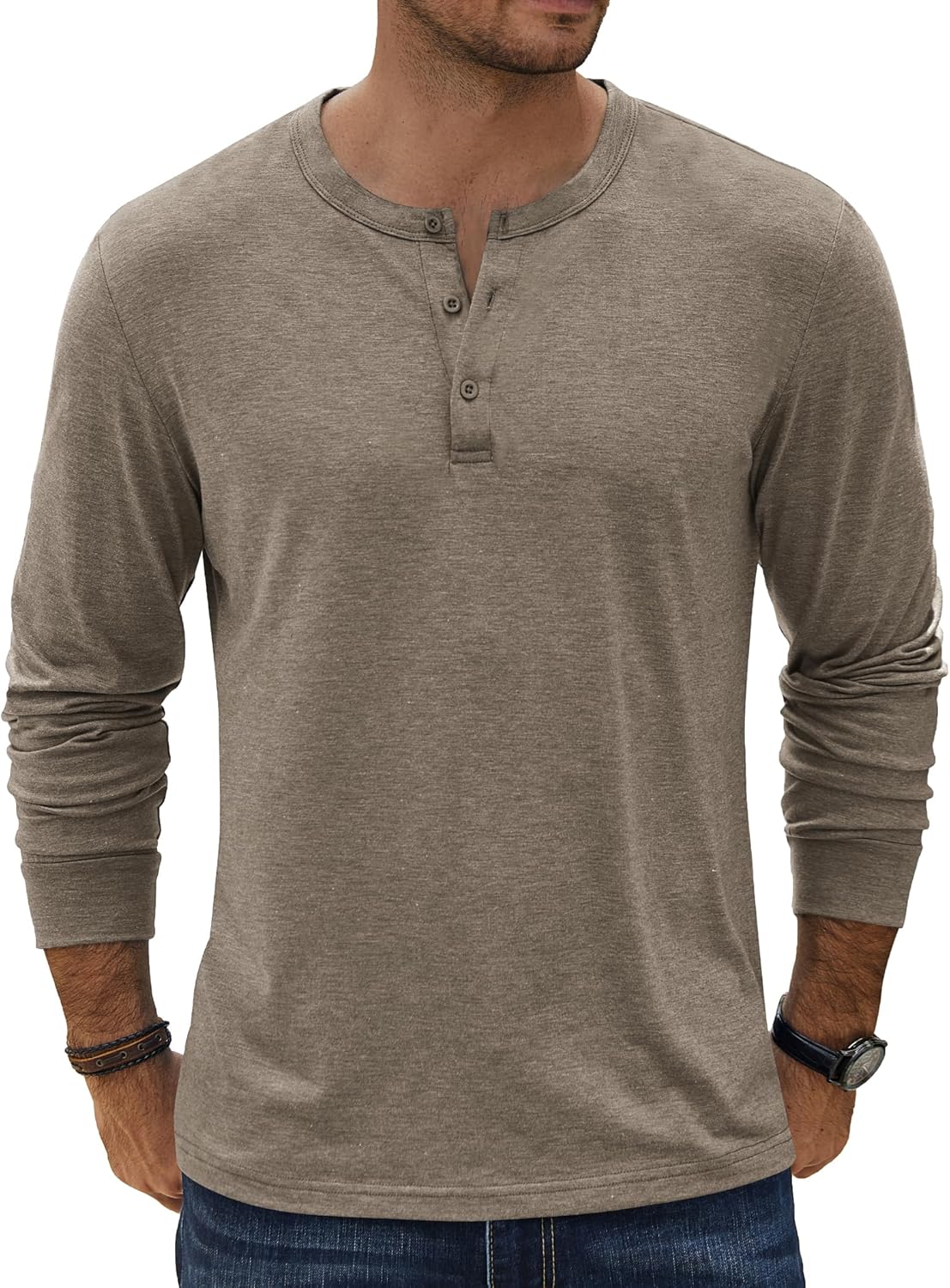 Men's Henley T-Shirt Long Sleeve Casual Lightweight Pullover Shirts Soft Stretch Basic Tees Fall Tops