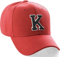 Classic Baseball Hat Custom A to Z Initial Team Letter, Red Cap White Black