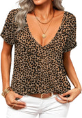 Sexy Tops for Women Deep V Neck Shirts Summer Low Cut Top Short Sleeve Tshirts Trendy Clothes Fashion Clothing