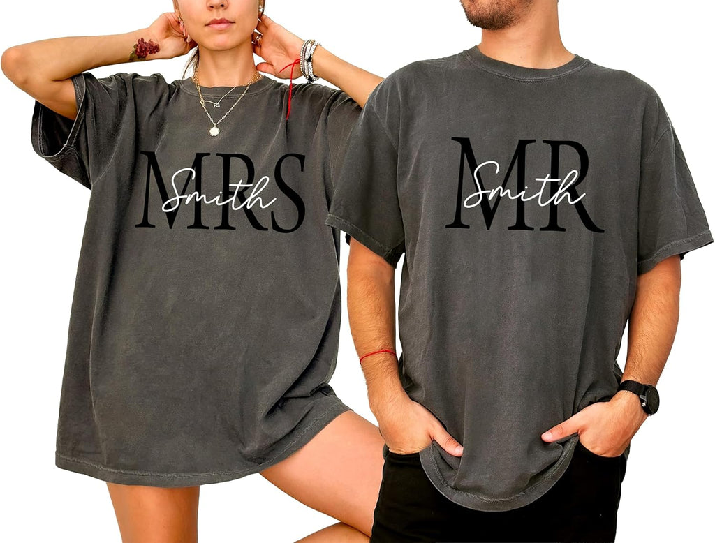 Personalized Mr and Mrs Shirt Couples Matching Outfits Custom Mr Mrs Shirts for Couples Valentines Day Gifts Bridal Shower Gifts Multicolor
