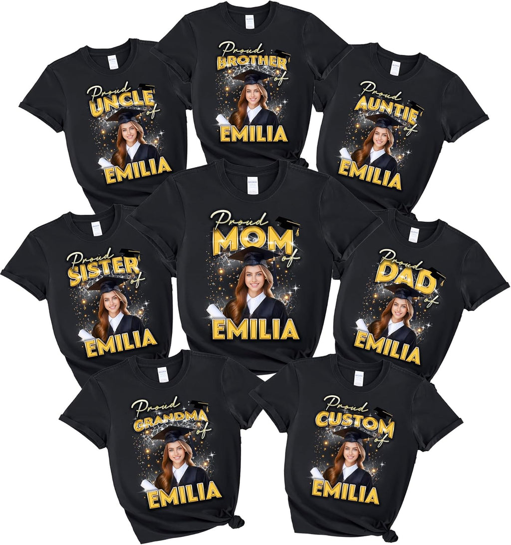 Custom Graduation Shirts 2026 for Family with Photo and Name Proud Mom of a 2026 Graduate Shirt Proud Dad Aunt Sister Grandma Brother Cousin Uncle Class of 2026 Graduation Gifts Bulk