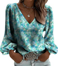 Vintage Floral Women Tunic Tops Deep V Neck Puff Sleeve Lightweight Spring Casual 2026 Soft Comfy Shirts