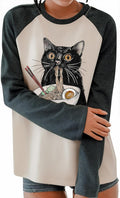 Cat Shirts for Women - Loose Fit Lightweight Long Sleeve Graphic Spring Outfits Printed Blouse Casual Tops