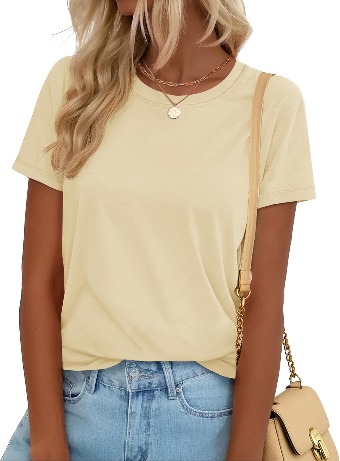 T Shirts for Women Short Sleeve Crewneck Cotton Tops Summer UPF 50+ Casual Breathable Basic Tee Tshirt