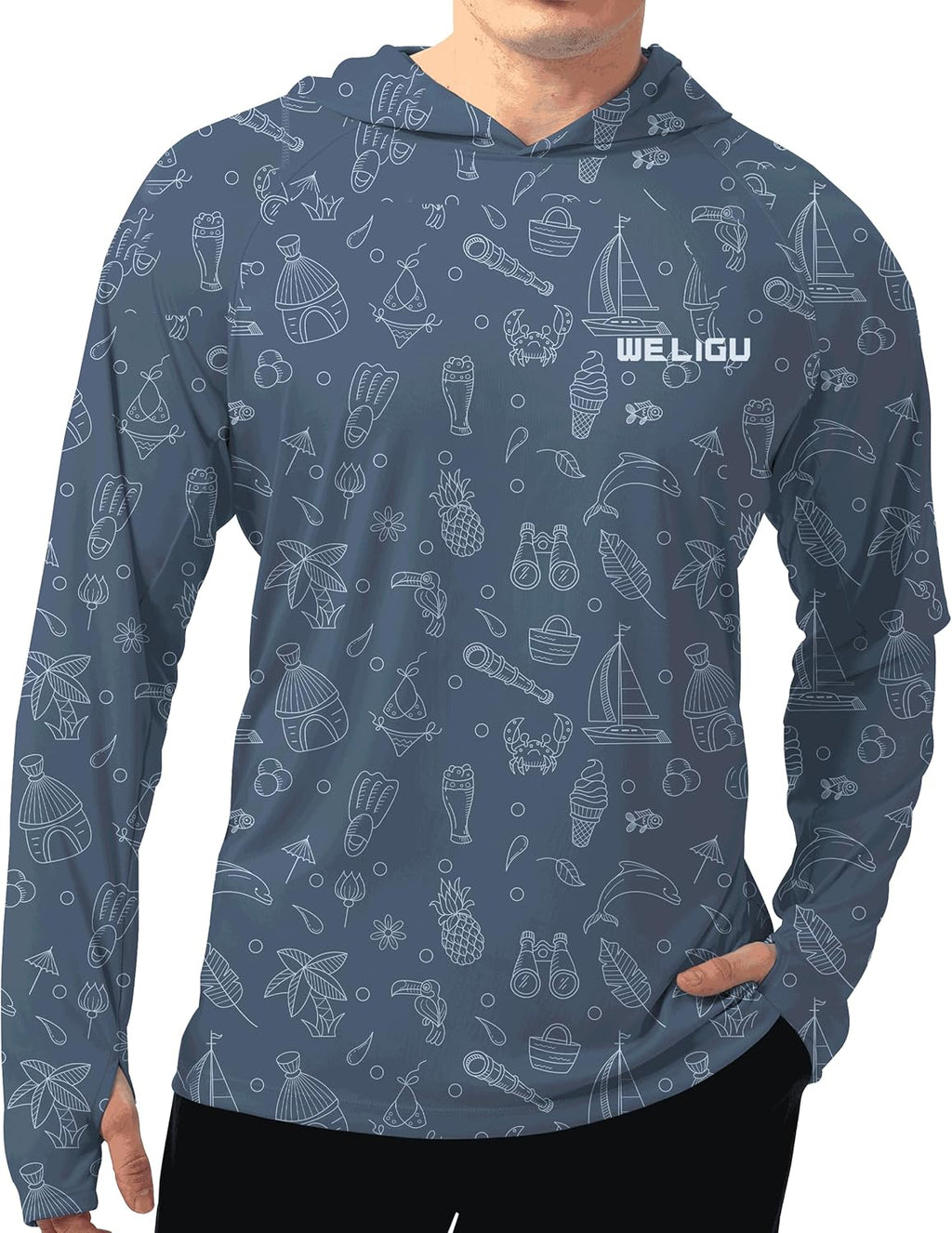 Men's UPF 50+ Sun Protection Hoodie Shirt Long Sleeve SPF Fishing Outdoor UV Hiking Lightweight Shirts