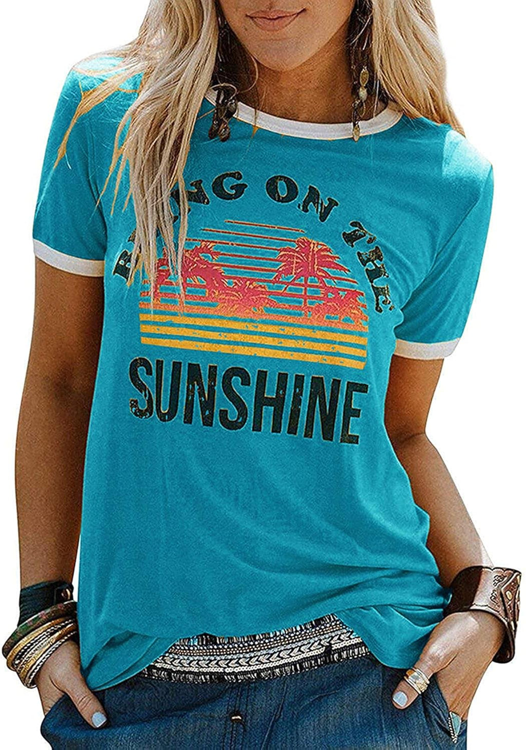 Graphic Tees for Women Short Sleeve Summer Tops Funny Letter Printed Loose Casual T Shirts