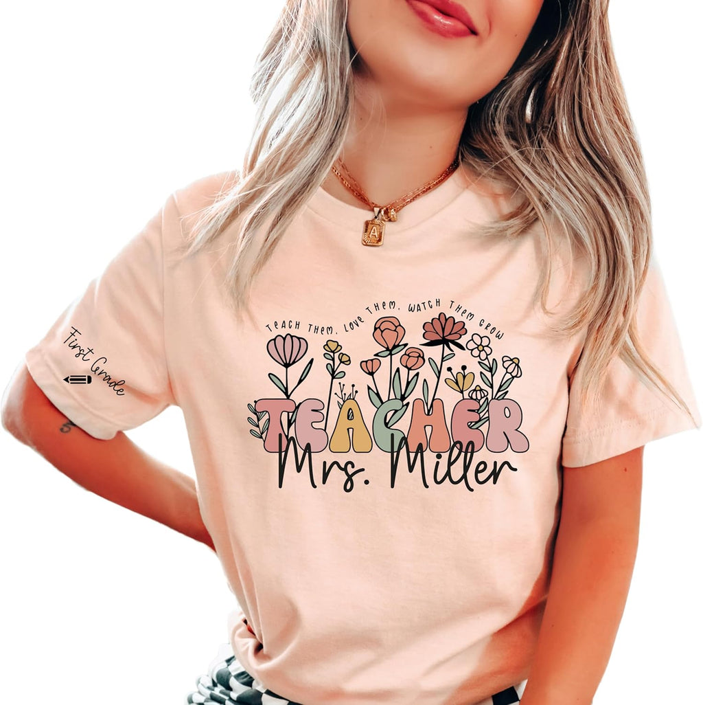 Groovy Teacher Shirt Custom Teacher Tshirt Personalized Teacher Gifts Tshirt End of Year Back to School Shirt 2nd Grade 3rd First Aide Kindergarten PreK Multicolor