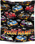 Boys Blanket Personalized Racing Car Blankets Gifts for Kids Toddler - Custom Name Plush Cozy Flannel Throws (4 Sizes)