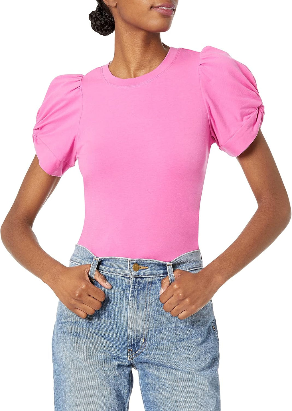 Women's Regular-Fit Twist Puff Sleeve Crewneck T-Shirt